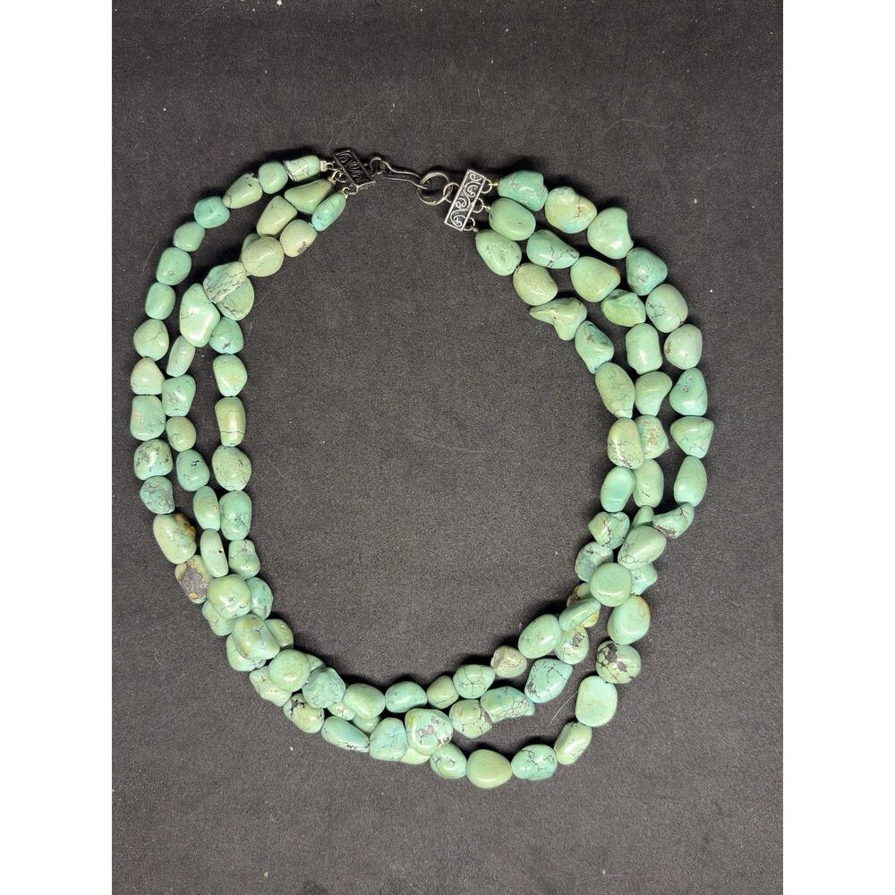 Vintage Native American Sterling Silver Polished Turquoise Multi Strand Necklace - Picture 6 of 15